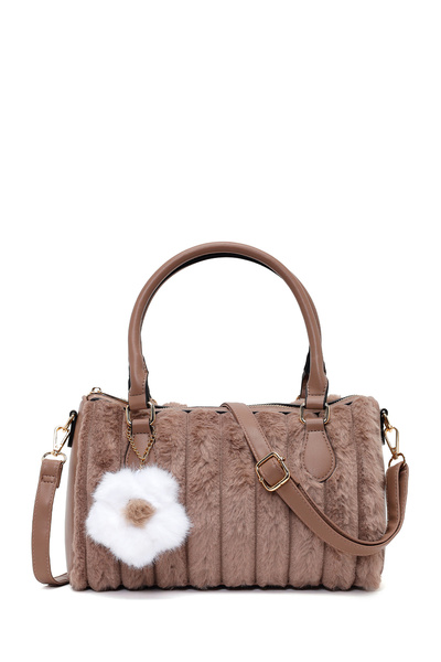 Derimod Women's Mink Long Strap Plush Shoulder Bag with Accessories Wb20002357