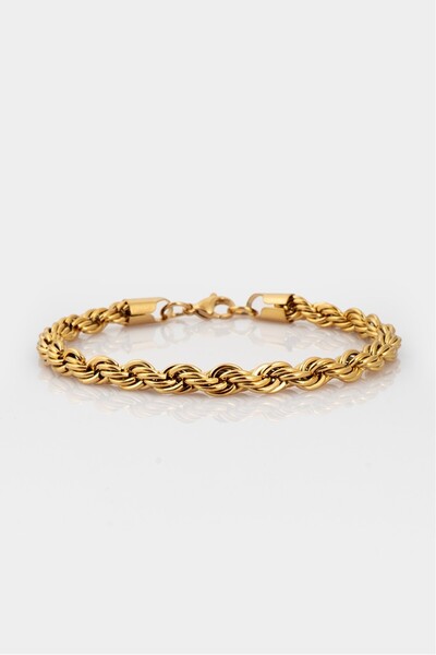 Crupt Studio 6mm X 21cm 316L Çelik Rope Halat Zincir Gold Ton Erkek Bileklik