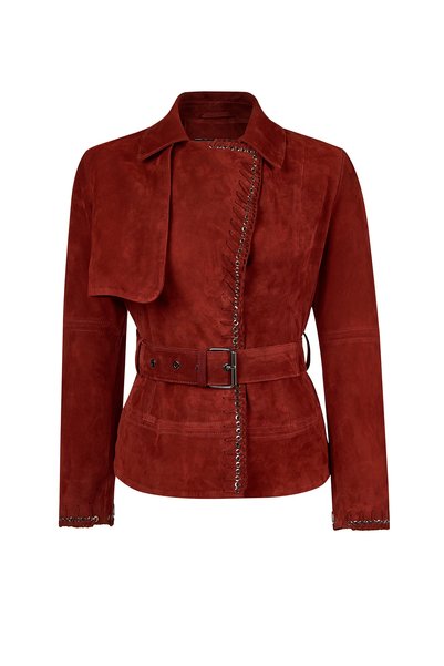 Derimod Patricia Kadın Bordo Biker Süet Deri Ceket 26SGD563810