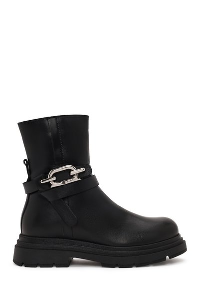 Derimod Women's Black Zippered Thick Soled Leather Boots Wf190074Dv