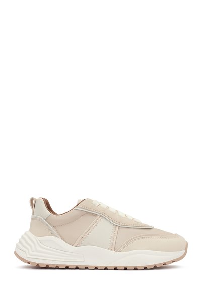 Derimod ACBC x DERİMOD Kadın Bej Kalın Tabanlı Bağcıklı Kumaş Sneaker 25SFD43...