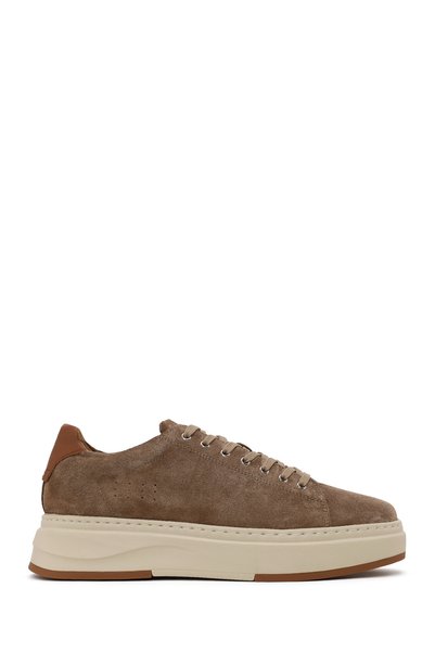 Derimod Erkek Bej Bağcıklı Kalın Tabanlı Süet Deri Sneaker WM740010DS