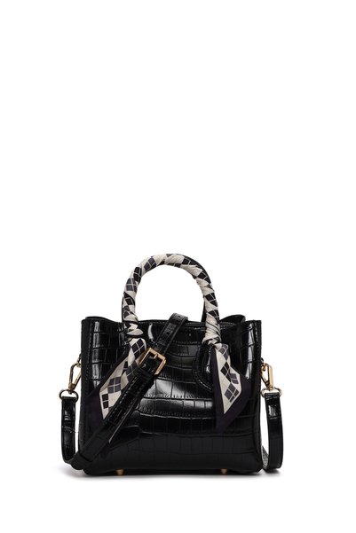 Derimod Women's Black Long Strap Crocodile Patterned Mini Shoulder Bag Wb2400...
