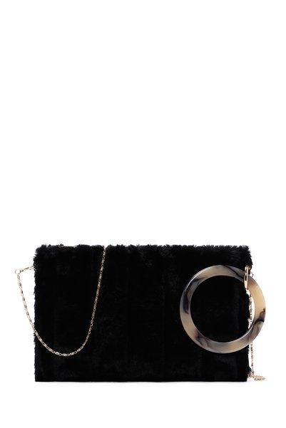 Derimod Women's Black Chain Strap Plush Portfolio Bag 25Wbd2208Ph