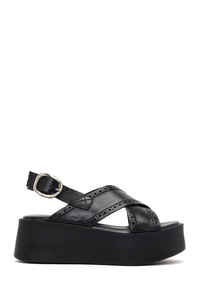 Derimod Women's Black Ankle Boots Buckled Platform Wedge Heel Pcs Leather San...