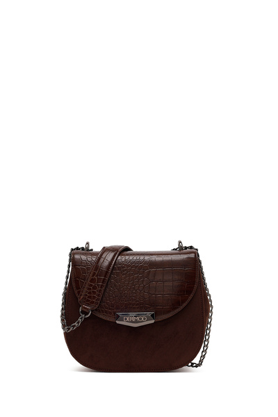 Derimod Women's Brown Long Strap Crocodile Patterned Shoulder Bag 26Sbd202514
