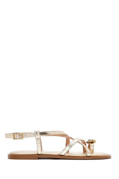 Derimod Women's Gold Metallic Flip-Flop Sandals 26Sfd440732
