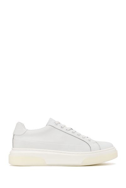 Derimod Men's White Lace-Up Thick-Soled Leather Sneaker Wm740005Dv