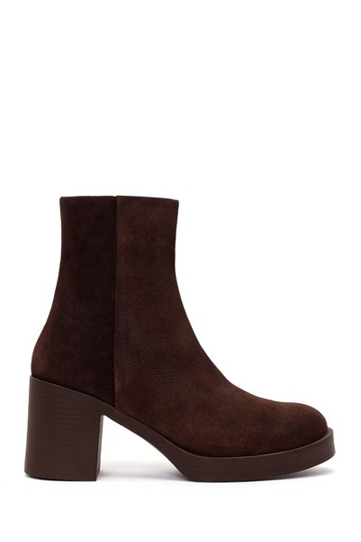 Derimod Women's Brown Zippered Platform Thick Heeled Suede Leather Boots Wf19...
