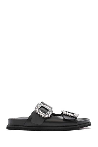 Derimod Women's Black Buckle Stone Slippers 25Sfe400918