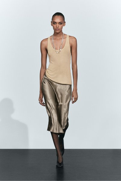 Massimo Dutti A kesim saten midi etek