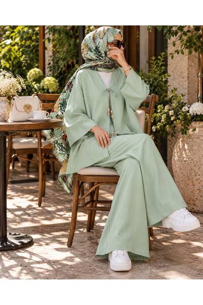 MVR Sirius Boutique Nazenin Keten Su Yeşili Kimono İkili Takım