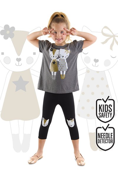 Denokids Set cu colanți tricou de vară pentru fete cu pisică