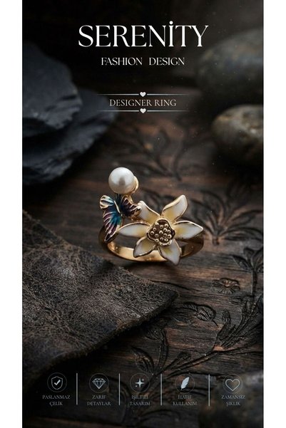 Serenity Enamel Floral Gold Plated Ring01