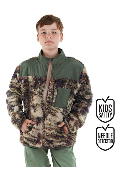 Denokids Boy's Winter Camouflage Plush Khaki Long Sleeve Coat 6-11 Years Old