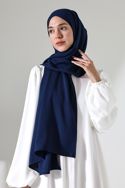 Berel Moda Kaymaz Jazz Tesettür Şal Lacivert Kırışmaz Kumaş 75x220