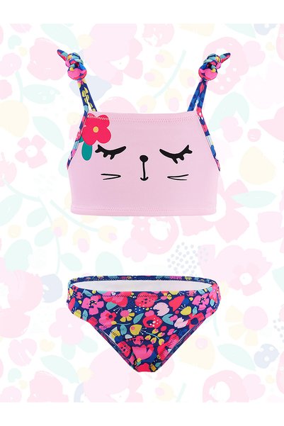 Denokids Floral Cat Girl's Bikini