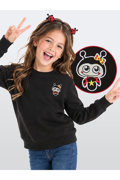 Denokids Ladybug Girl's Black Sweatshirt
