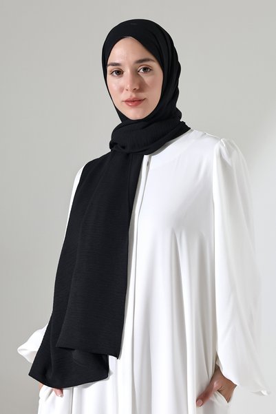 Berel Moda Kaymaz Jazz Tesettür Şal Siyah Kırışmaz Kumaş 75x220
