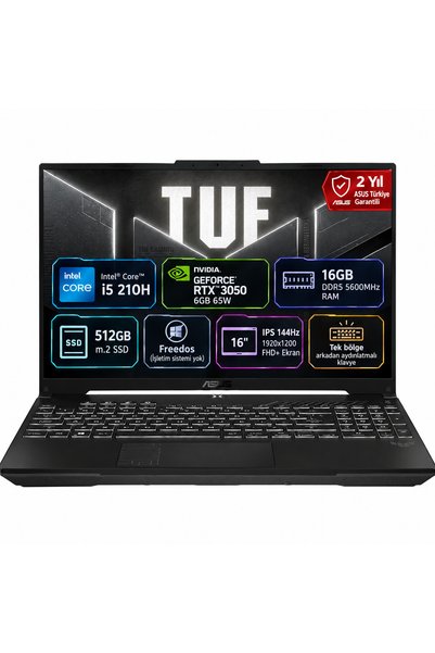 ASUS TUF Gaming F16 FX607VJ Gaming Intel Core 5-210H 16GB 512GB SSD RTX3050 6...