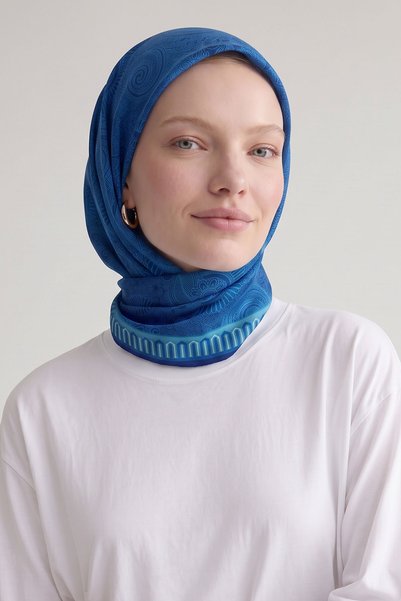 Levidor Marvella Scarf with Ethnic Pattern, Cobalt