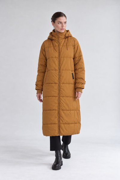 Levidor Long Quilted Hooded Jacket, Brown