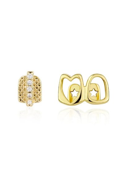 Choice1 gold-2pcs Golden Grillz Tooth Jewelry Set for Men and Women, Copper I...