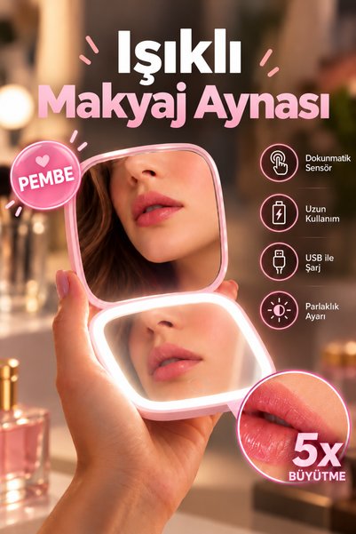 edewatt Işıklı Büyüteçli Cep Aynası, Makyaj USB Şarjlı Katlanır Dokunmatik LE...