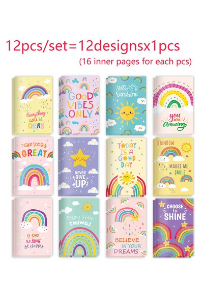 choice2 12pcs-Rainbow-JS021 12/24/36pcs Rainbow Mini Pocket Notebook, Macaron...