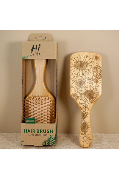 Choice 887-4bxrk-HZ3 1pc Natural Bamboo Square Comb with Sunflower Print - An...