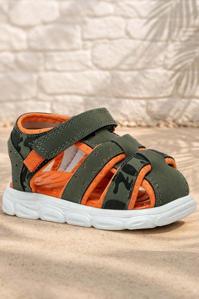 Shoes Center Khaki Green and Orange Baby Sandals