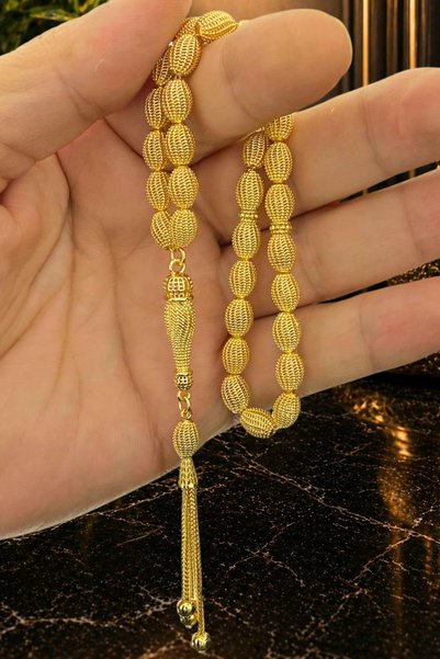 Duende Silver 14 Ayar Altın Kaplama Tesbih - arpa kesim- güverse motif -Lüks Erkek Tesbih - Tesbih Hediye - Fizyon Tesbih