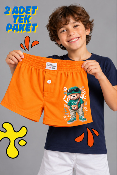 Mercan Havlu Bel Çocuk Boxer 2'li Paket Pamuklu - KOZMİK TURUNCU