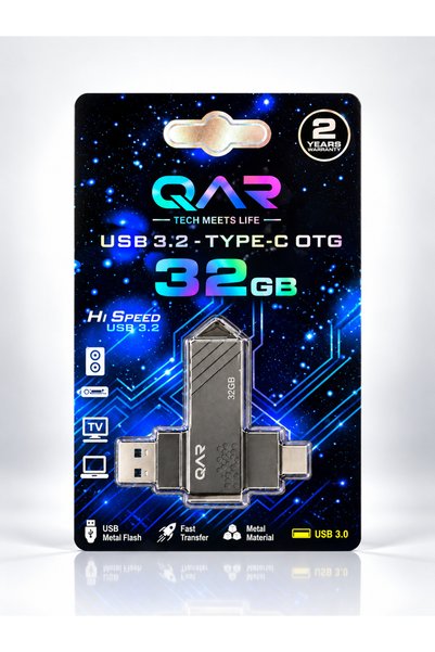 QAR USB 3.0 Type-C OTG Siyah 32 GB Metal Flash Bellek