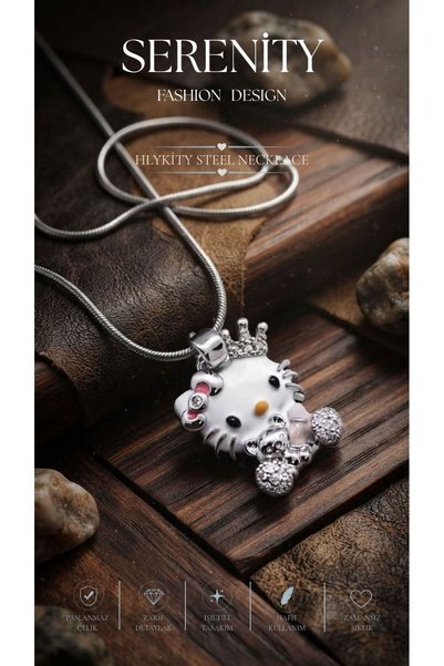 Serenity Crowned Hello Kitty Silver Steel Necklace