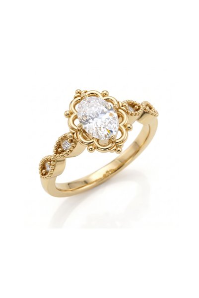 Intuit Jewelry 925 Ayar Gümüş Oval Kesim Zirkon Taşlı Nostaljik Yüzük - Vintage Gold