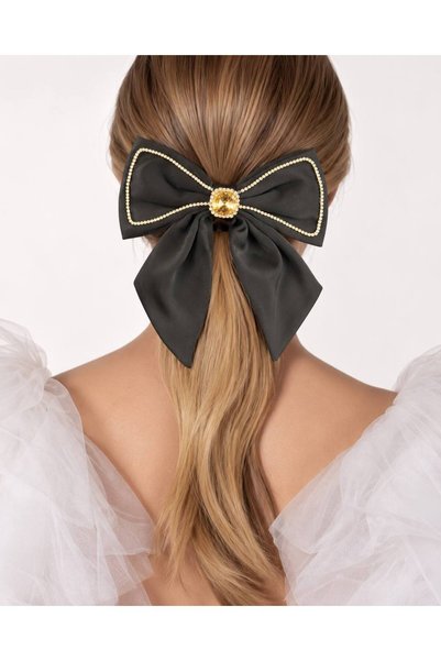 MD Moda Accessories مشبك شعر من الساتان مزين بحجر ذهبي