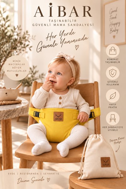 AİBAR Taşınabilir Bebek Mama Sandalyesi | Katlanabilir Güvenli Sandalye Kemer...