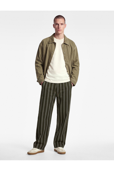 Koton Regular Fit Cotton Pocketed Striped Waist Tie Jogger Jean Trousers
