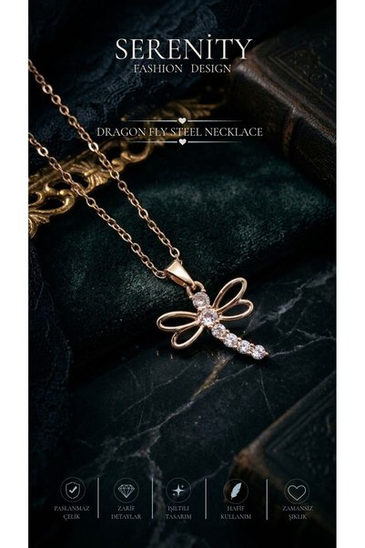 Serenity Four Winged Dragonfly Steel Necklace