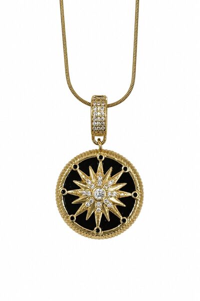 Generic Brand Steel Black Round Stone Star Necklace (46 cm)