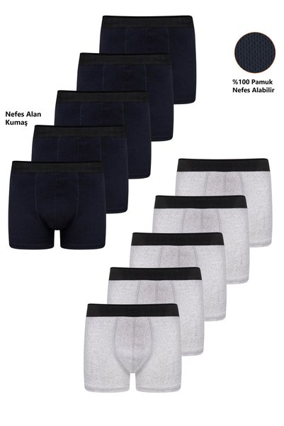 Freemen Erkek 10’lu Pamuklu Slim Fit Lacivert-Gri Boxer Seti – Geniş Beden Ar...