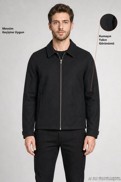 Freemen Men's Black Classic Collar Lined Cashmere Jacket