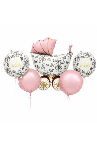 Baloane Vesele Σετ 5 Μπαλόνια Oh Baby Cărucior Ροζ – Διακόσμηση Baby Shower