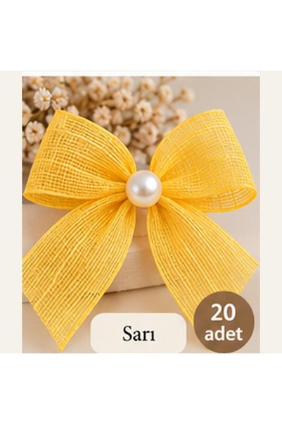 İnci Boncuklu keten kurdele fiyonk yapışkanlı 20 adet Nikah şekeri -Davetiye -Doğum süsleri -Çeyiz süsleme özel gün