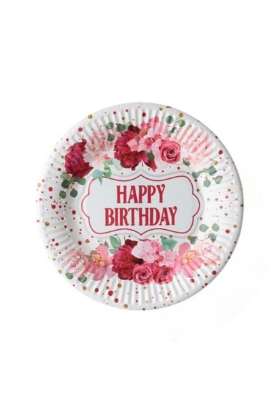 Baloane Vesele Set 6 Farfurii Petrecere Aniversare Cu Trandafiri – 18 cm
