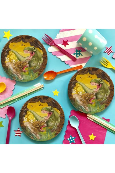 Baloane Vesele Set 10 Farfurii Petrecere Dinozauri 18 cm