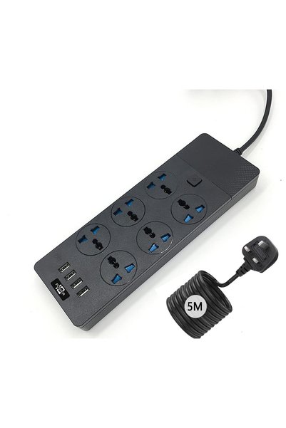 GENERAL شريط طاقة بريطاني متعدد المنافذ مع 4 منافذ USB (3.1 أمبير)، 6 مقابس ك...