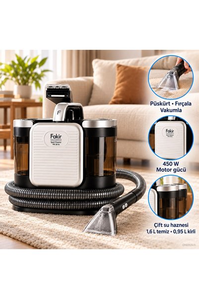Fakir 450 W Vakumlu Halı ve Koltuk Leke Temizleme Makinesi, 1,6 L Temiz Su Ha...