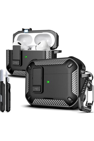 Generic حافظة لسماعات AirPods Pro 2 مع طقم تنظيف، غطاء من ألياف الكربون مقاوم...